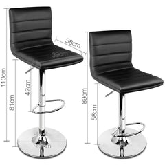 Set of 2 PU Leather Bar Stools ARNE Swivel Bar Stool Kitchen Chairs Black Gas Lift Black - BSR