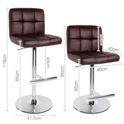 Set of 2 Gas Lift Bar Stools Swivel Chairs PU Leather Chrome Chocolate - BSR
