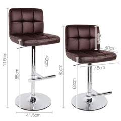 Set of 2 Gas Lift Bar Stools Swivel Chairs PU Leather Chrome Chocolate - BSR