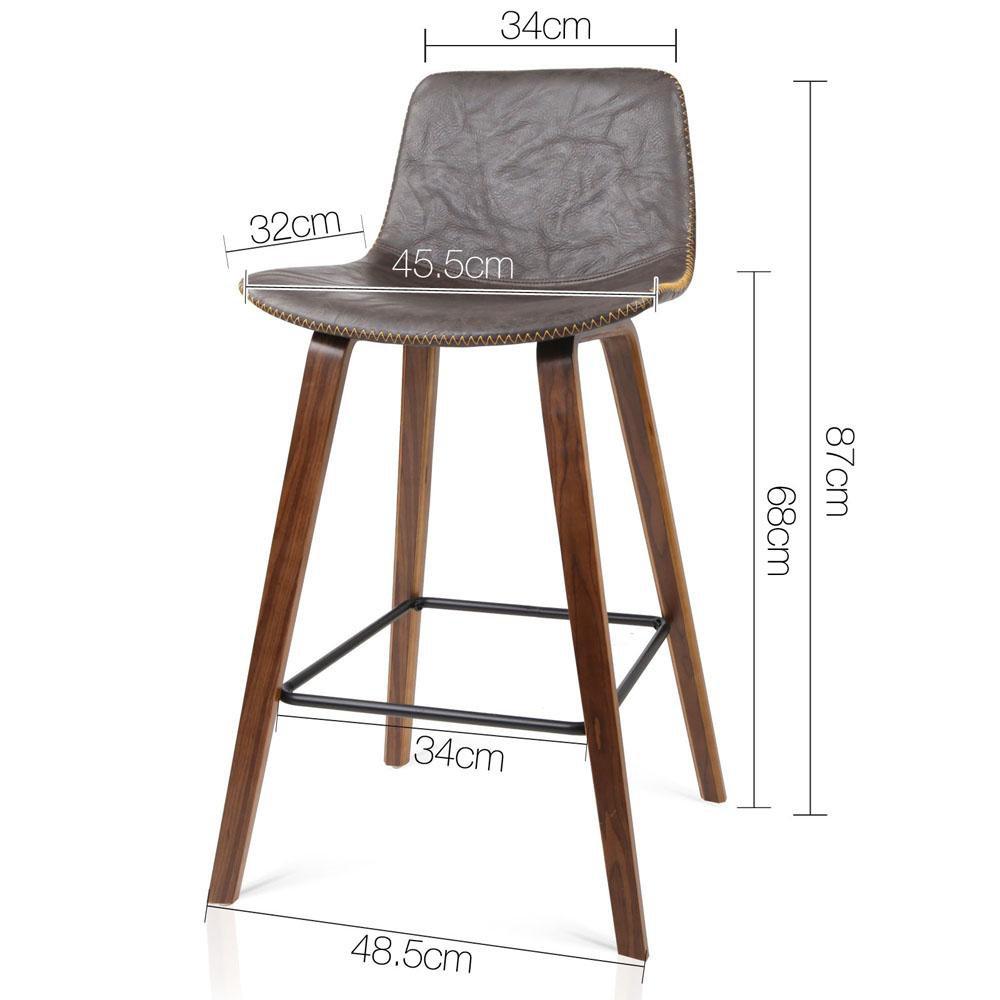 Set of 2 PU Leather Bar Stools - Walnut - BSR