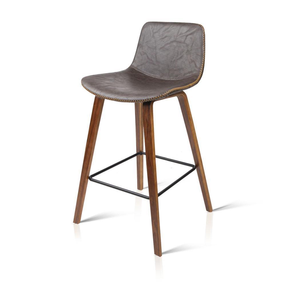 Set of 2 PU Leather Bar Stools - Walnut - BSR