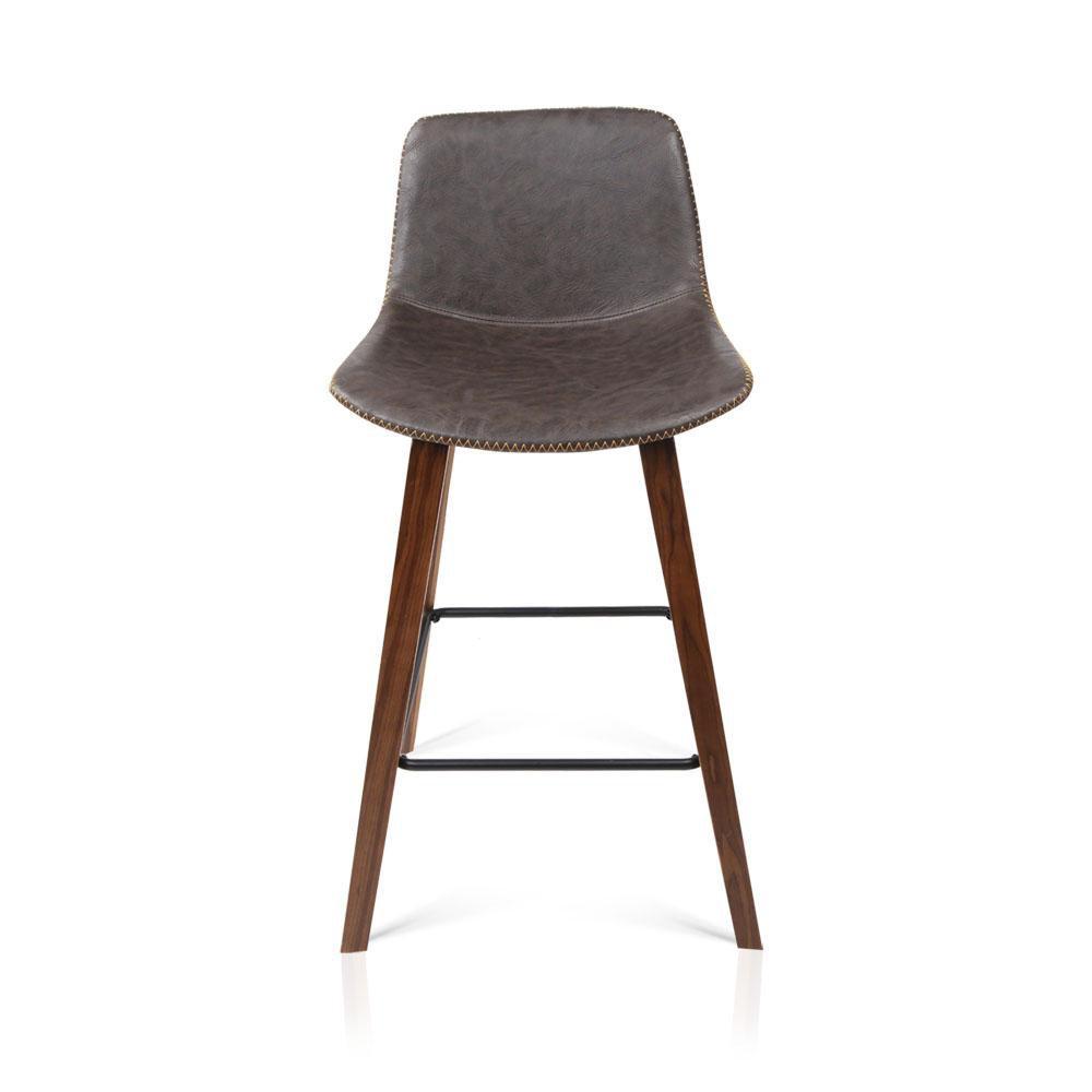 Set of 2 PU Leather Bar Stools - Walnut - BSR