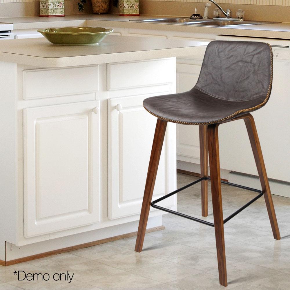 Set of 2 PU Leather Bar Stools - Walnut - BSR