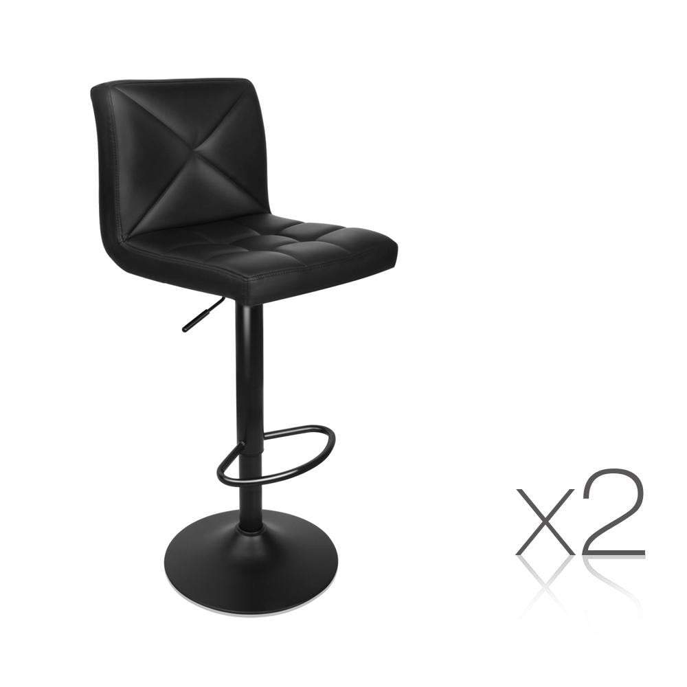 Set of 2 PU Leather Gas Lift Bar Stools - Black - BSR