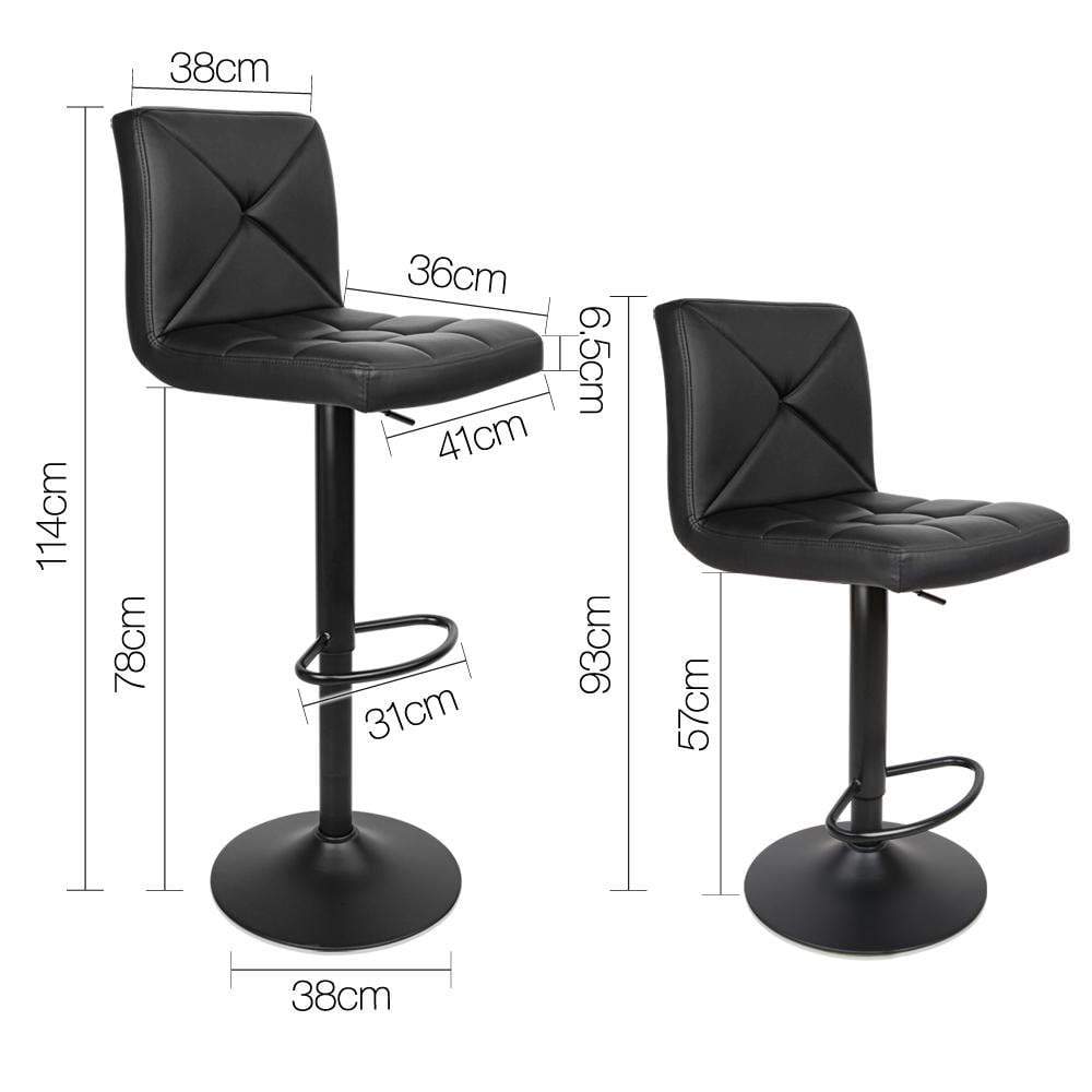 Set of 2 PU Leather Gas Lift Bar Stools - Black - BSR