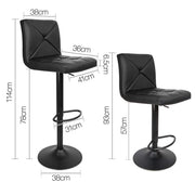 Set of 2 PU Leather Gas Lift Bar Stools - Black - BSR