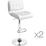 Set of 2 PU Leather Gas Lift Bar Stools - White - BSR