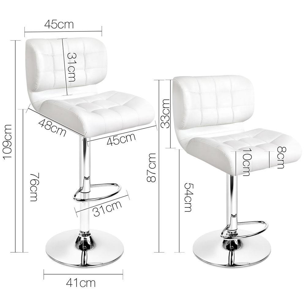 Set of 2 PU Leather Gas Lift Bar Stools - White - BSR