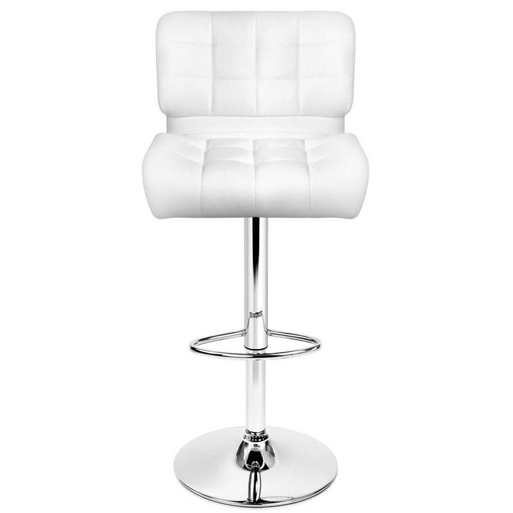 Set of 2 PU Leather Gas Lift Bar Stools - White - BSR