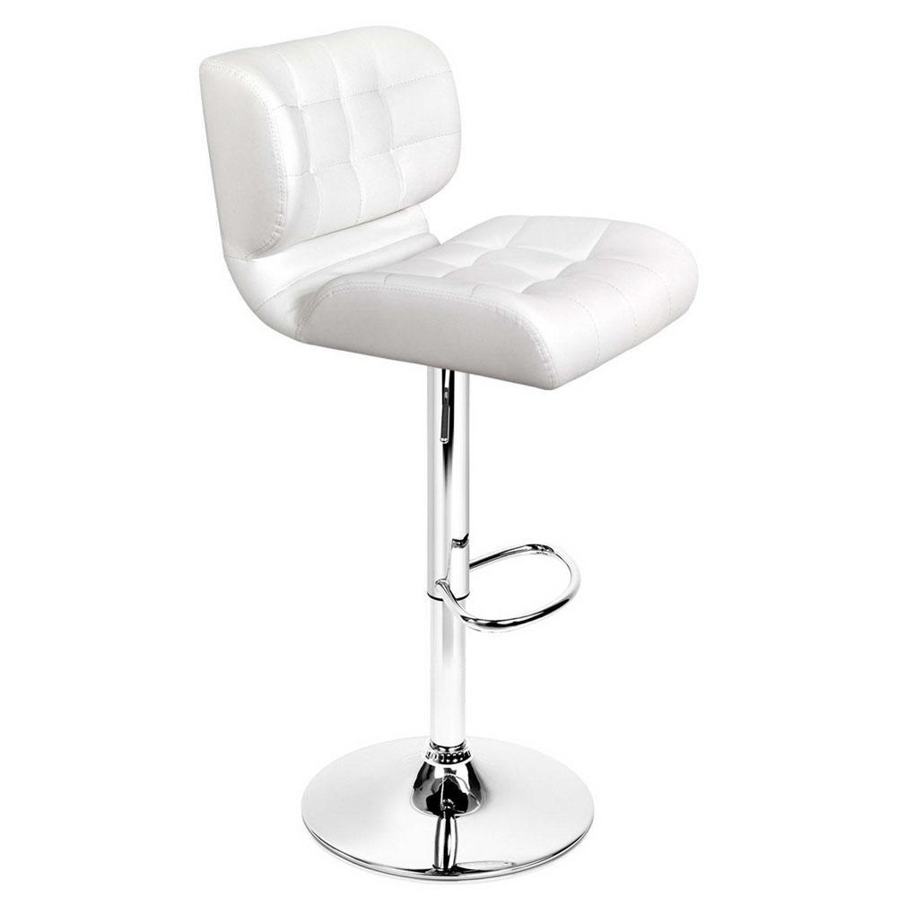 Set of 2 PU Leather Gas Lift Bar Stools - White - BSR