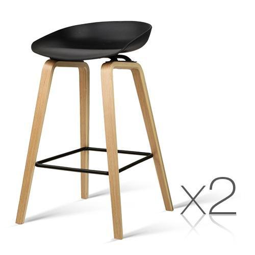 Set of 2 Wooden Backless Bar Stools - Black - BSR