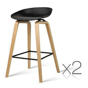Set of 2 Wooden Backless Bar Stools - Black - BSR