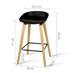 Set of 2 Wooden Backless Bar Stools - Black - BSR