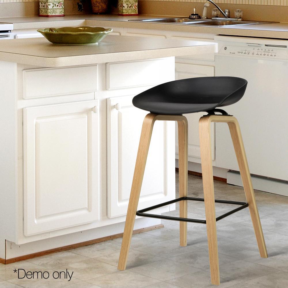 Set of 2 Wooden Backless Bar Stools - Black - BSR