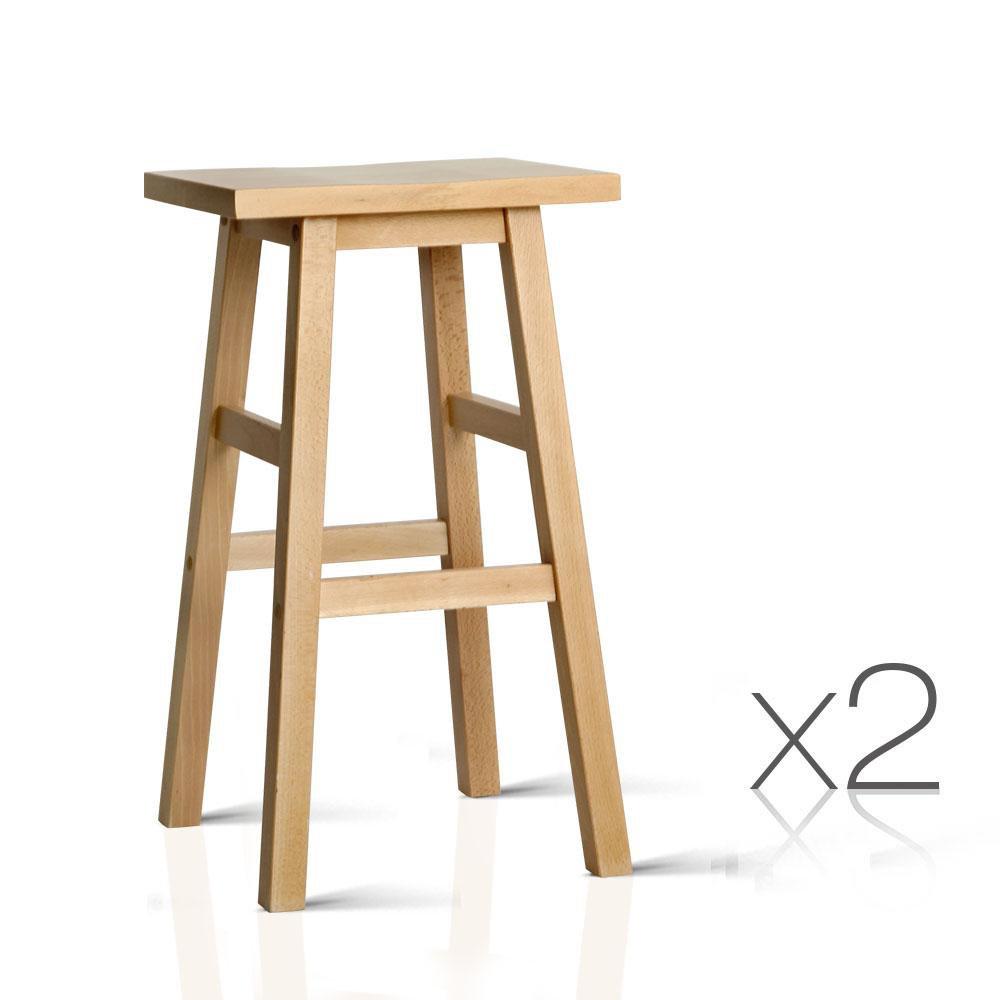 Set of 2 Wooden Backless Bar Stools - Natural - BSR