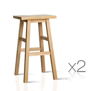 Set of 2 Wooden Backless Bar Stools - Natural - BSR