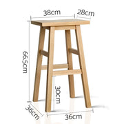 Set of 2 Wooden Backless Bar Stools - Natural - BSR