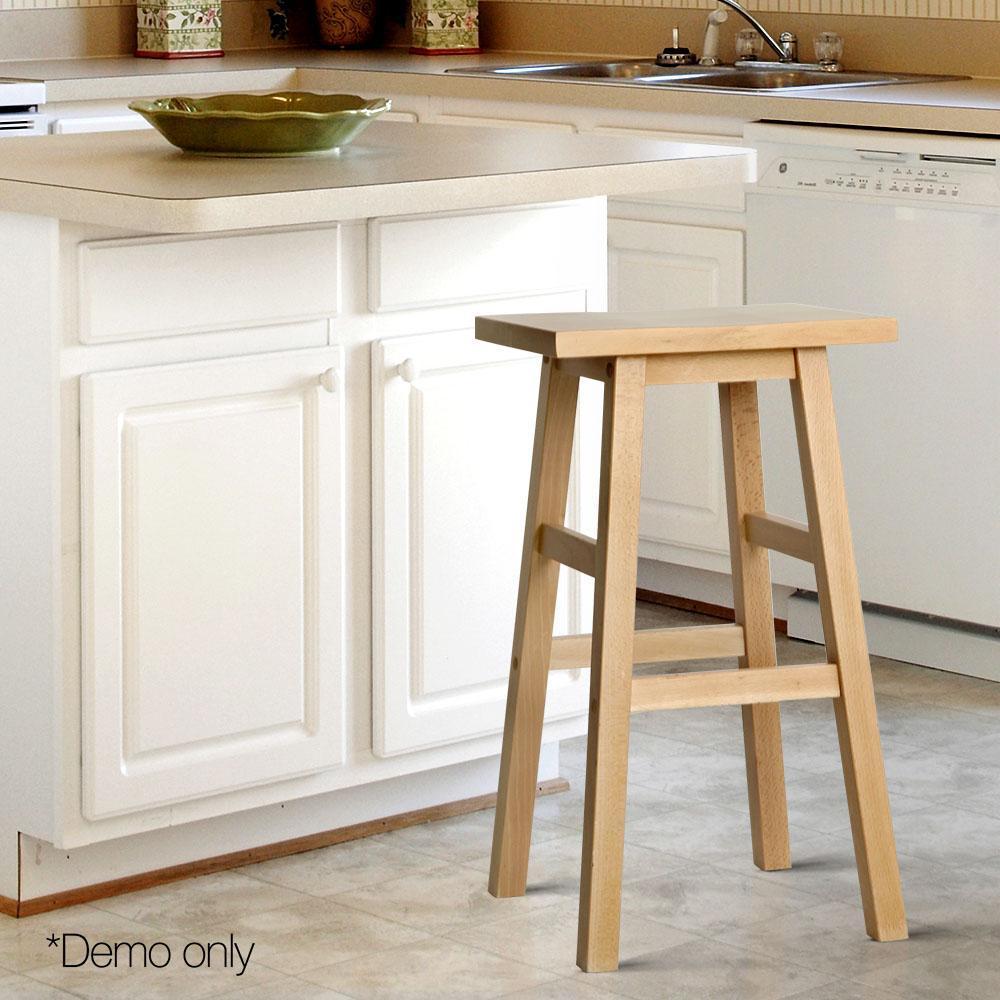 Set of 2 Wooden Backless Bar Stools - Natural - BSR