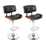 Set of 2 Wooden Bar Stools Bar Stool Kitchen Chair Dining Black Pad Gas Lift - BSR