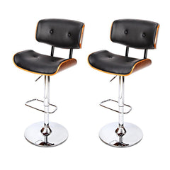 Set of 2 Wooden Bar Stools Bar Stool Kitchen Chair Dining Black Pad Gas Lift - BSR