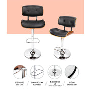 Set of 2 Wooden Bar Stools Bar Stool Kitchen Chair Dining Black Pad Gas Lift - BSR