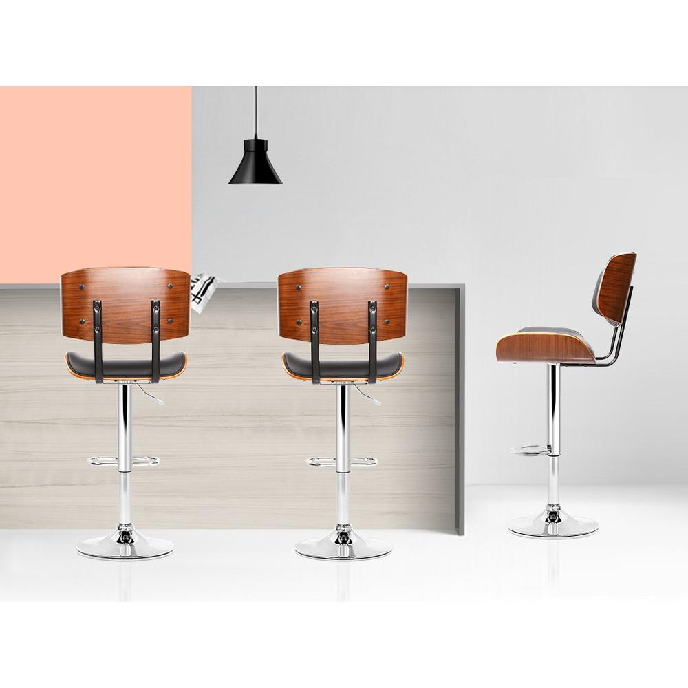 Set of 2 Wooden Bar Stools Bar Stool Kitchen Chair Dining Black Pad Gas Lift - BSR
