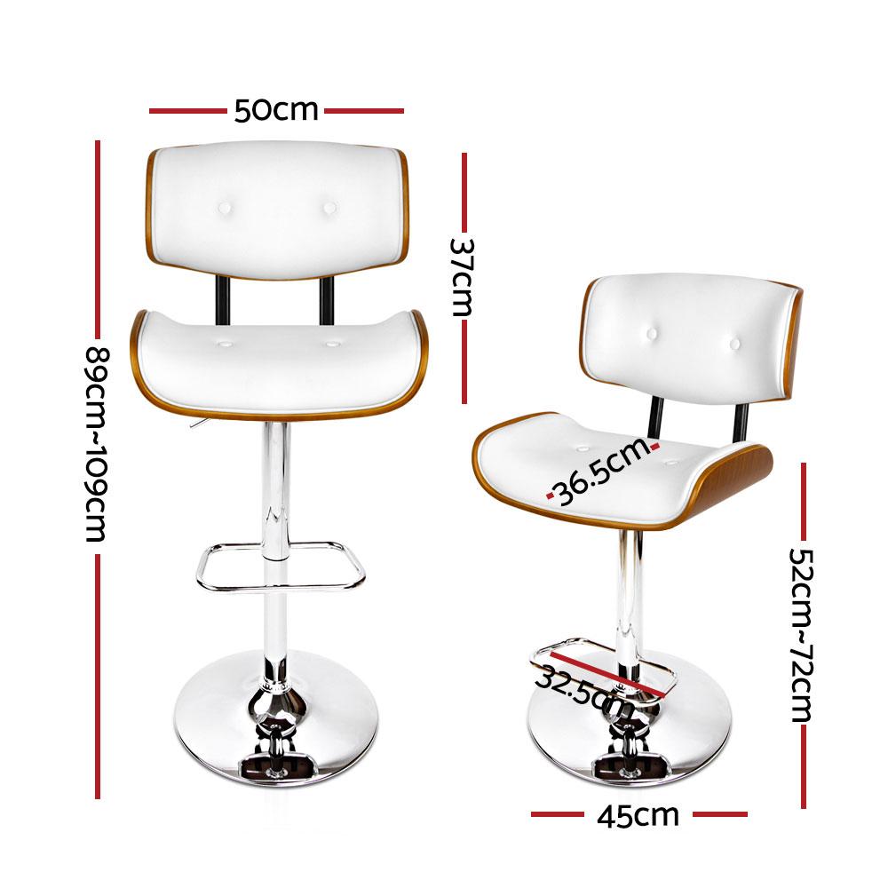 Set of 2 Wooden Bar Stools Bar Stool Kitchen Chair Dining White Pad Gas Lift - BSR