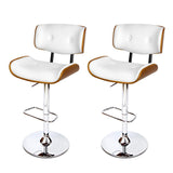 Set of 2 Wooden Bar Stools Bar Stool Kitchen Chair Dining White Pad Gas Lift - BSR