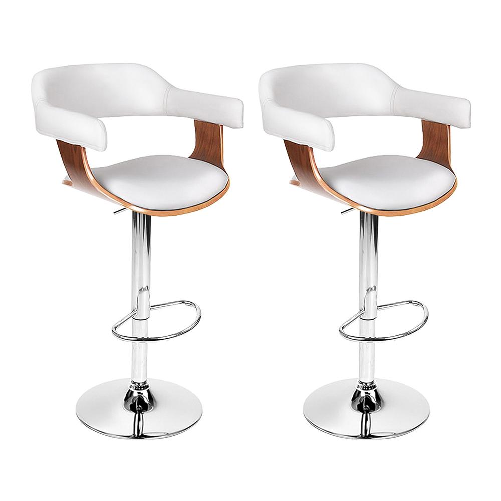 Set of 2 Wooden Bar Stools SELINA Kitchen Swivel Bar Stool Chairs PU Leather White - BSR