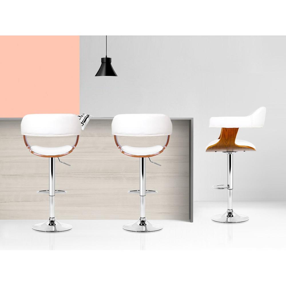 Set of 2 Wooden Bar Stools SELINA Kitchen Swivel Bar Stool Chairs PU Leather White - BSR