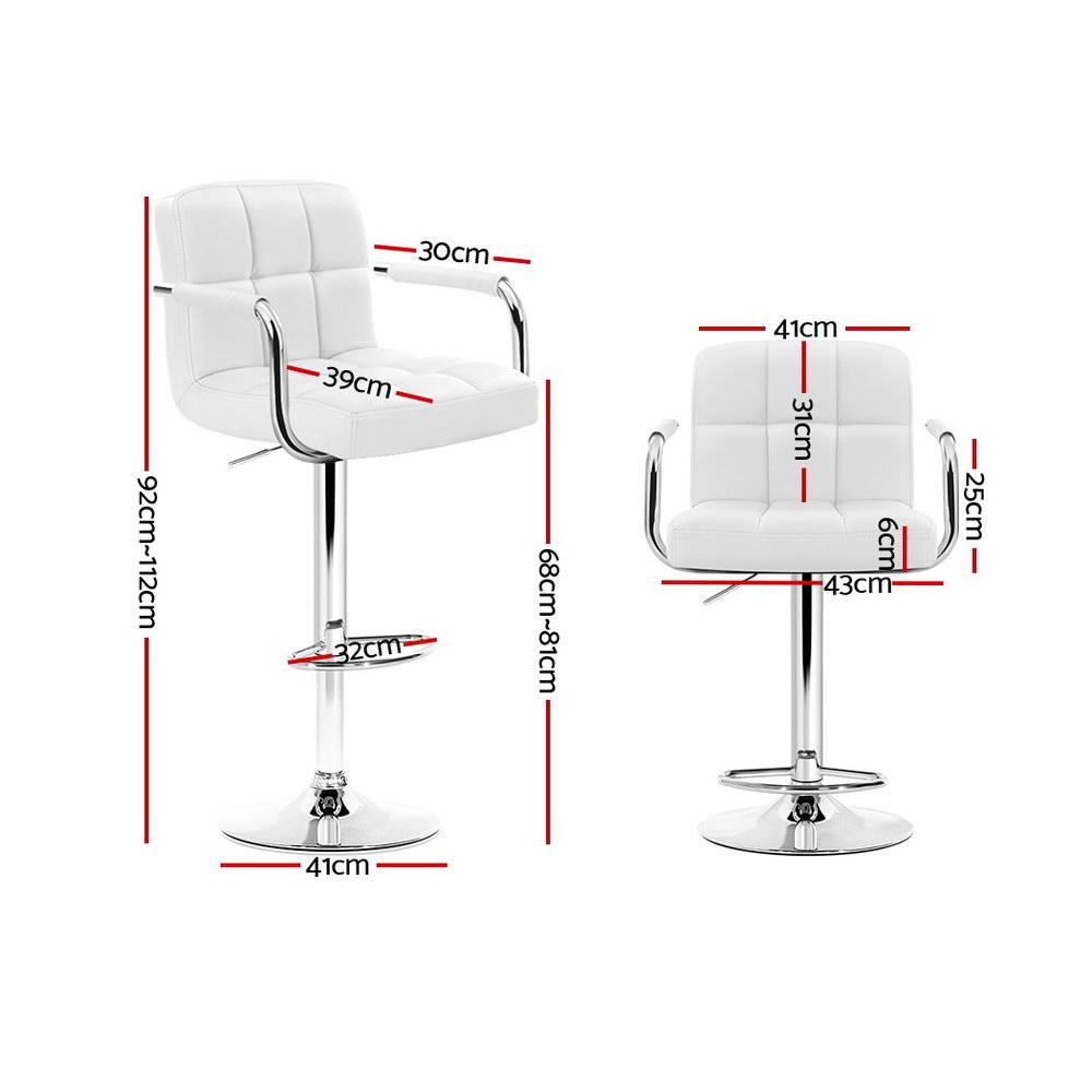 set of 4 Bar Stools Kitchen Swivel Bar Stool PU Leather Gas Lift Chairs White - BSR