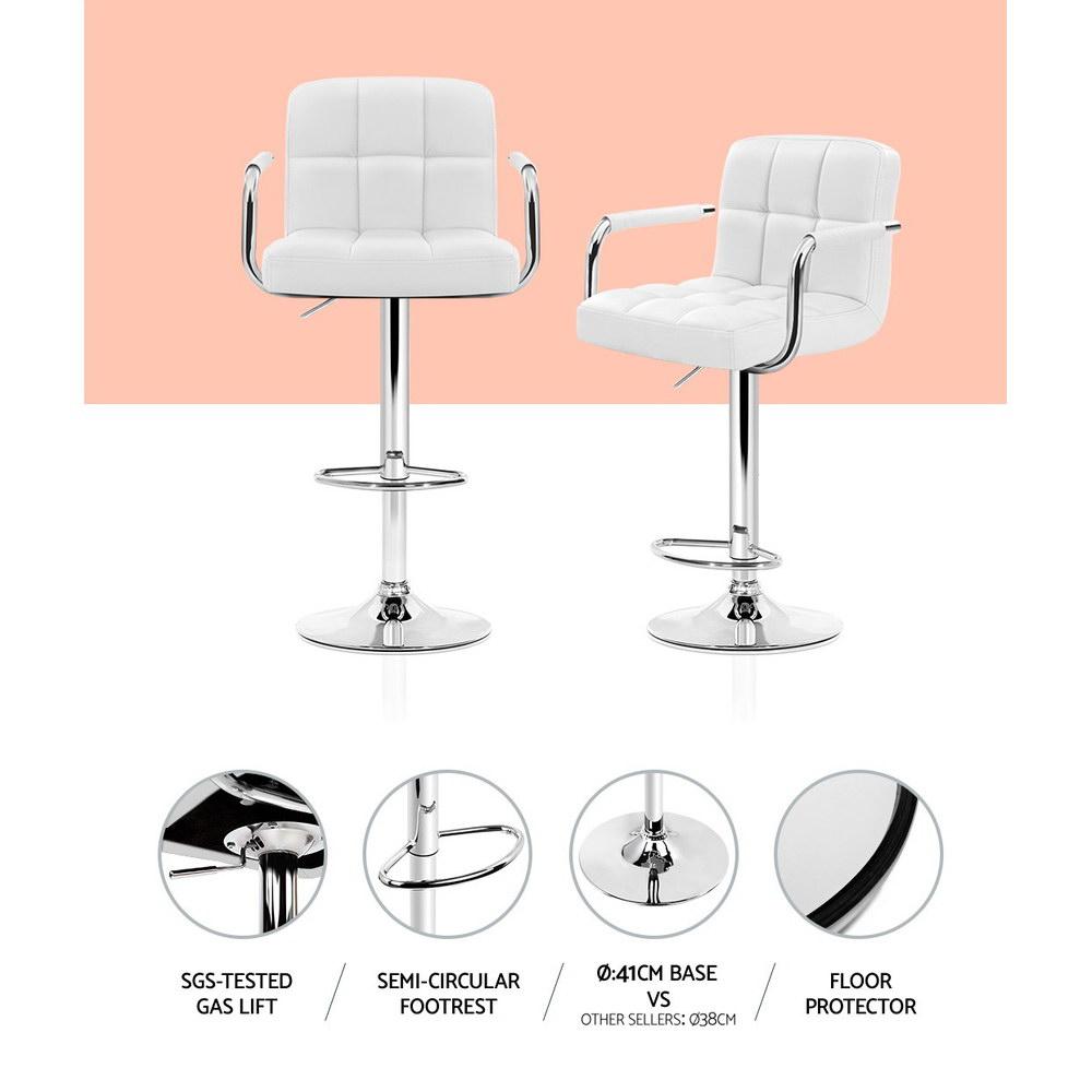 set of 4 Bar Stools Kitchen Swivel Bar Stool PU Leather Gas Lift Chairs White - BSR