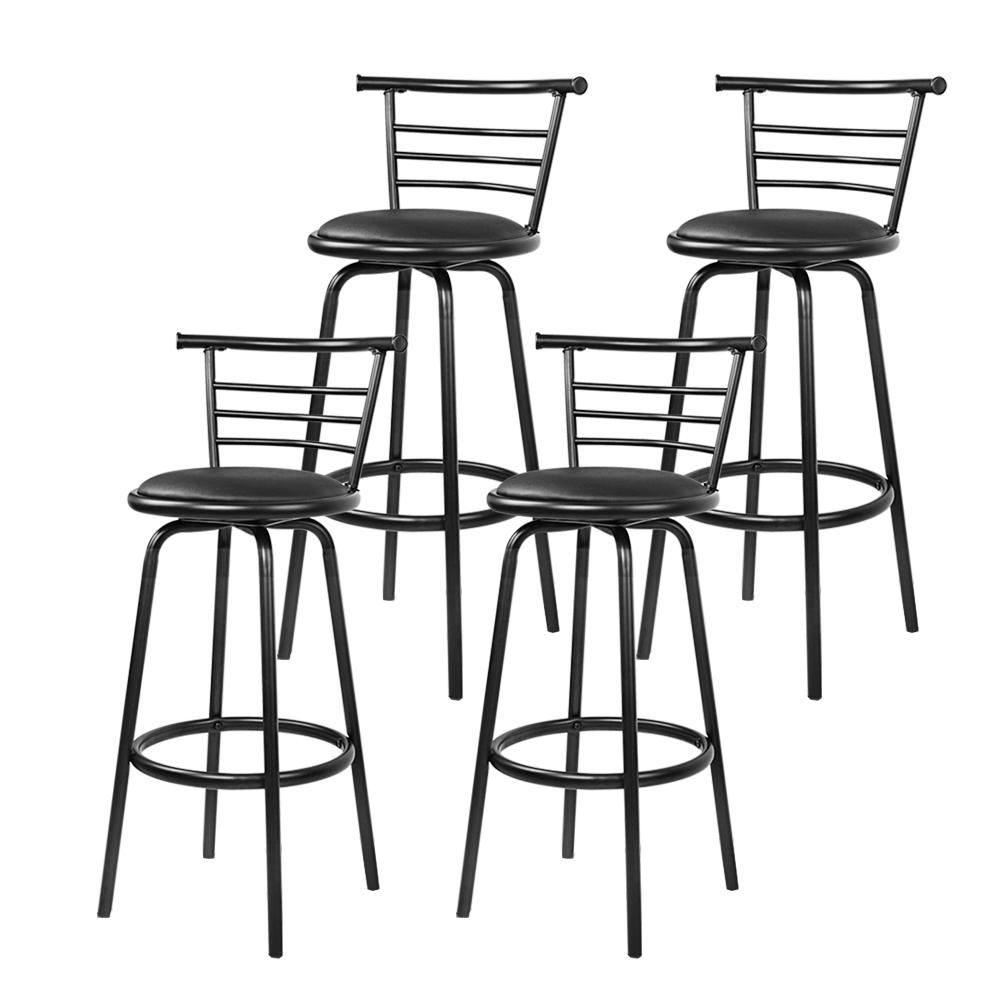 Set of 4 Bar Stools PU Leather Bar Stool Swivel Backrest Kitchen Chairs Black - BSR