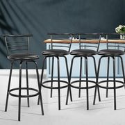 Set of 4 Bar Stools PU Leather Bar Stool Swivel Backrest Kitchen Chairs Black - BSR