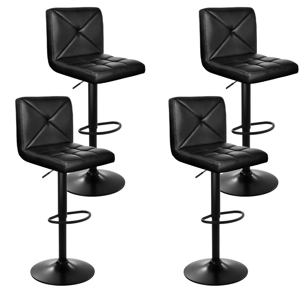 Set of 4 Bar Stools PU Leather Chrome Kitchen Cafe Bar Stool Chair Gas Lift Black - BSR