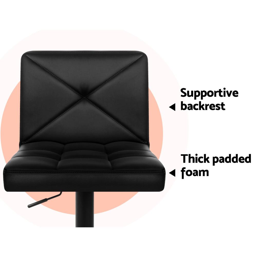 Set of 4 Bar Stools PU Leather Chrome Kitchen Cafe Bar Stool Chair Gas Lift Black - BSR