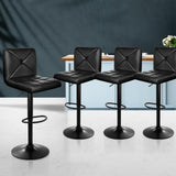 Set of 4 Bar Stools PU Leather Chrome Kitchen Cafe Bar Stool Chair Gas Lift Black - BSR
