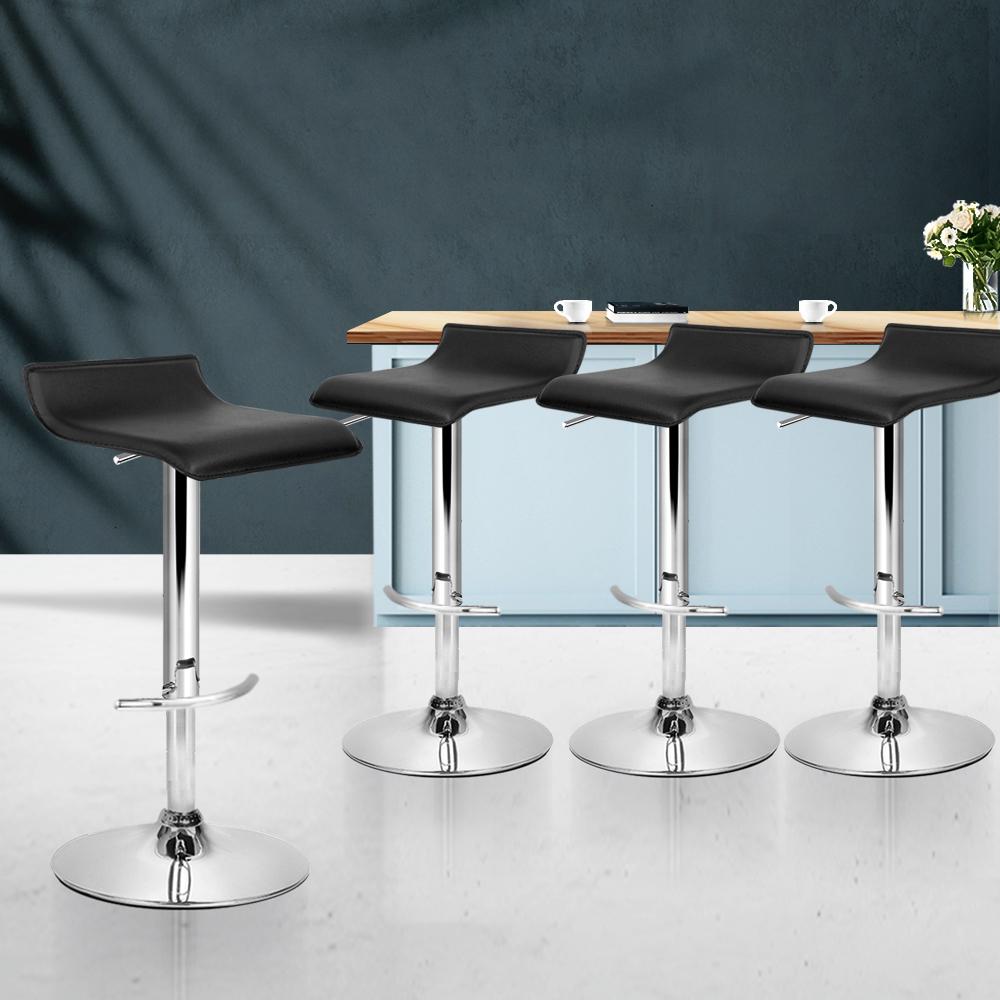 set of 4 Bar Stools SENA Kitchen Swivel Bar Stool PU Leather Chairs Gas Lift Black - BSR