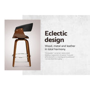 Set of 4 Bar Stools Wooden Bar Stool Swivel Kitchen Dining Chairs PU Leather Black - BSR