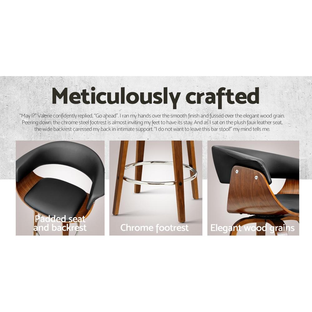 Set of 4 Bar Stools Wooden Bar Stool Swivel Kitchen Dining Chairs PU Leather Black - BSR