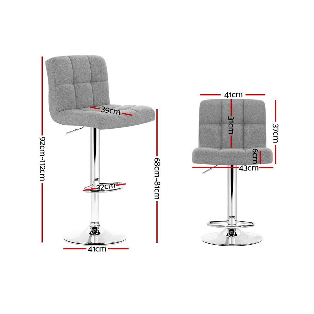 Set of 4 Fabric Bar Stools NOEL Kitchen Chairs Swivel Bar Stool Gas Lift Grey - BSR