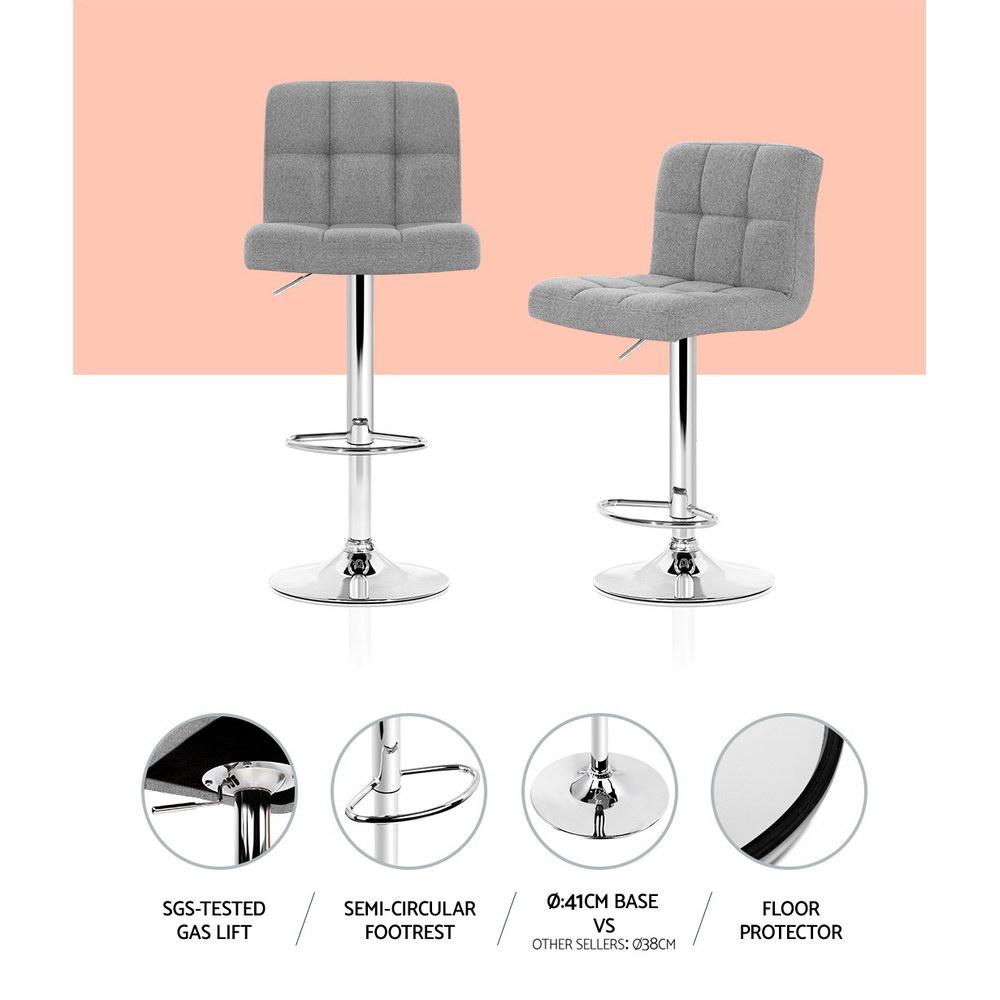 Set of 4 Fabric Bar Stools NOEL Kitchen Chairs Swivel Bar Stool Gas Lift Grey - BSR