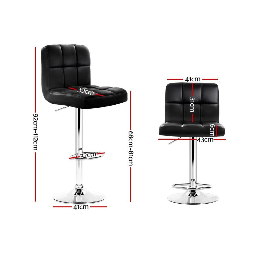 set of 4 Leather Bar Stools NOEL Kitchen Chairs Swivel Bar Stool Gas Lift Black - BSR