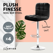 set of 4 Leather Bar Stools NOEL Kitchen Chairs Swivel Bar Stool Gas Lift Black - BSR