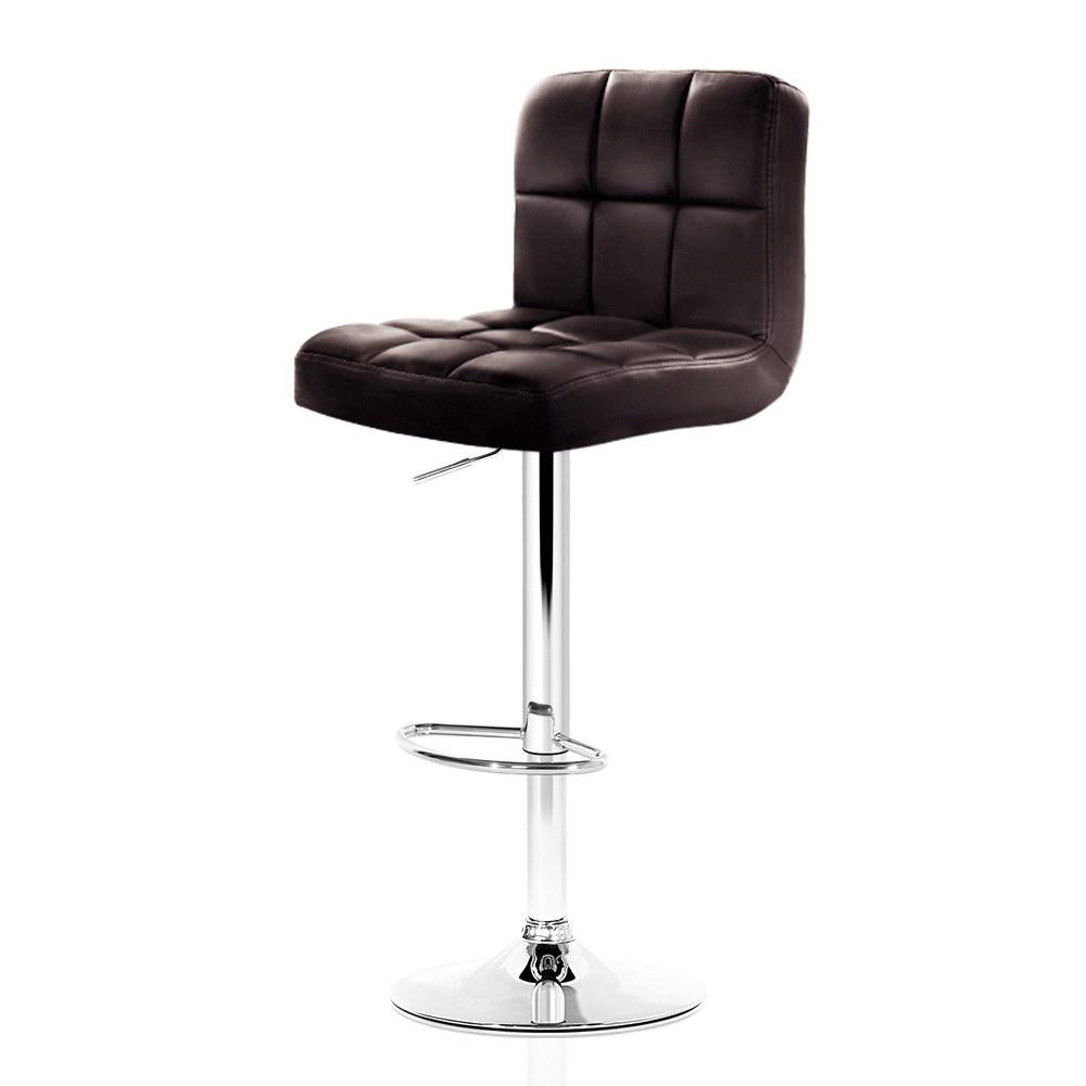set of 4 Leather Bar Stools NOEL Kitchen Chairs Swivel Bar Stool Gas Lift Brown - BSR