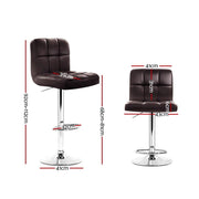 set of 4 Leather Bar Stools NOEL Kitchen Chairs Swivel Bar Stool Gas Lift Brown - BSR