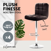 set of 4 Leather Bar Stools NOEL Kitchen Chairs Swivel Bar Stool Gas Lift Brown - BSR
