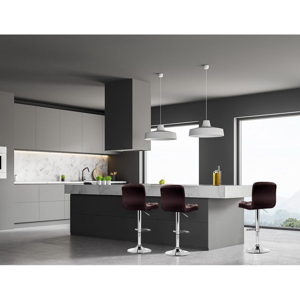 set of 4 Leather Bar Stools NOEL Kitchen Chairs Swivel Bar Stool Gas Lift Brown - BSR