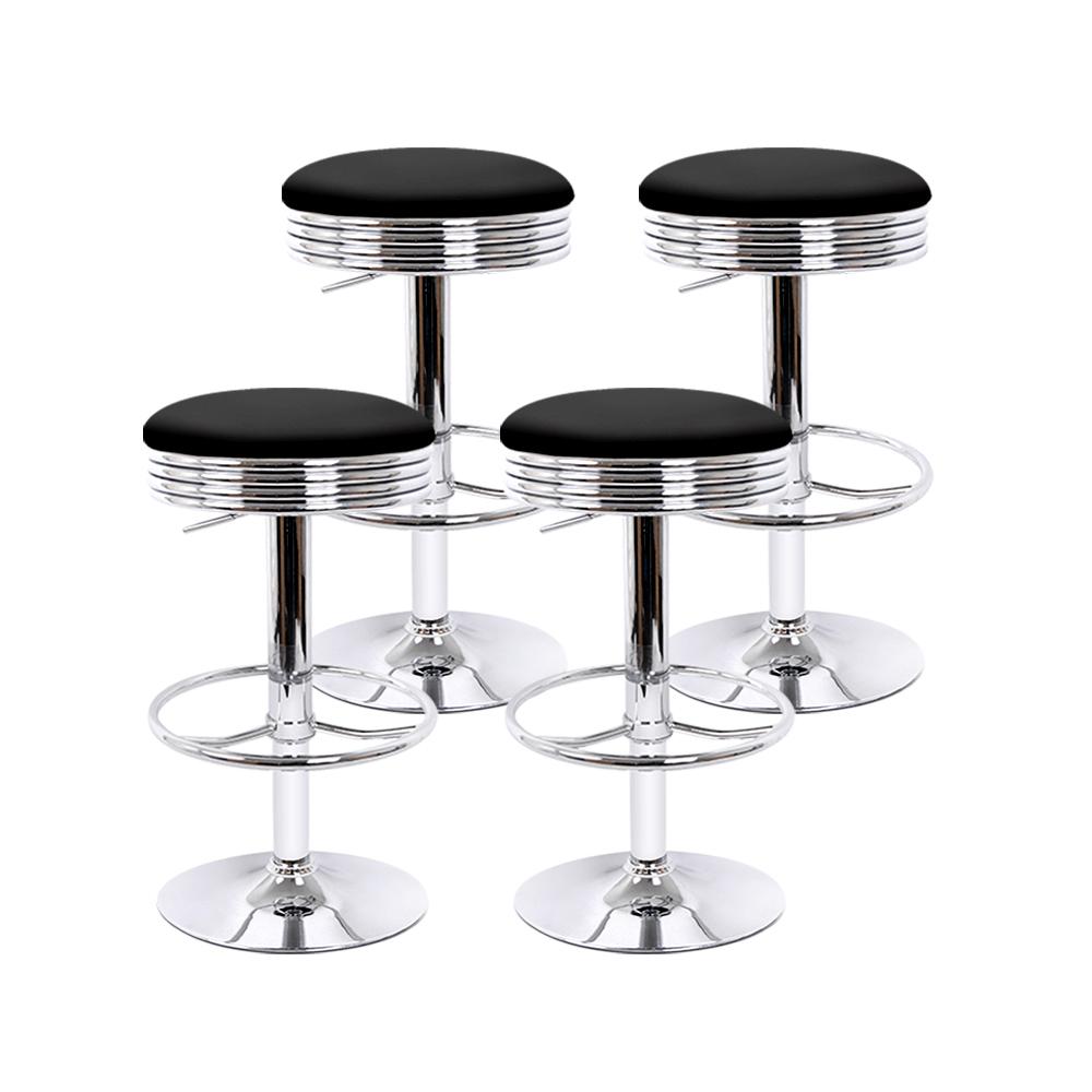 set of 4 PU Leather Bar Stools Kitchen Bar Stool Dining Chair Black Anton Swivel - BSR