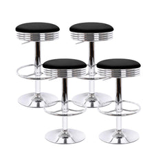 set of 4 PU Leather Bar Stools Kitchen Bar Stool Dining Chair Black Anton Swivel - BSR